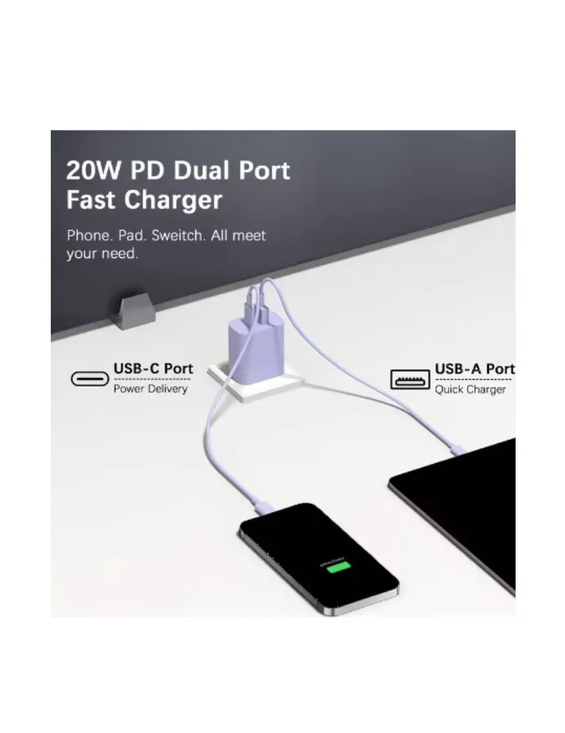 CARGADOR PARA CELULAR GENÉRICO MARRANITA A2597A1 USB-C 20W MORADO, vista 2
